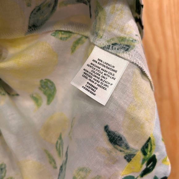 Lemon Print Sleeveless Halter Top Bow Neck Linen Blend Summer Cute Blouse XS - Picture 5 of 11